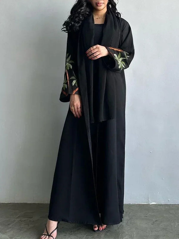 Eid Ramadan Black Muslim Modest Dress for Women Embroidery Saudi Arabic Femme Open Plain Abaya Islam Turkey Dress Morocco Kaftan