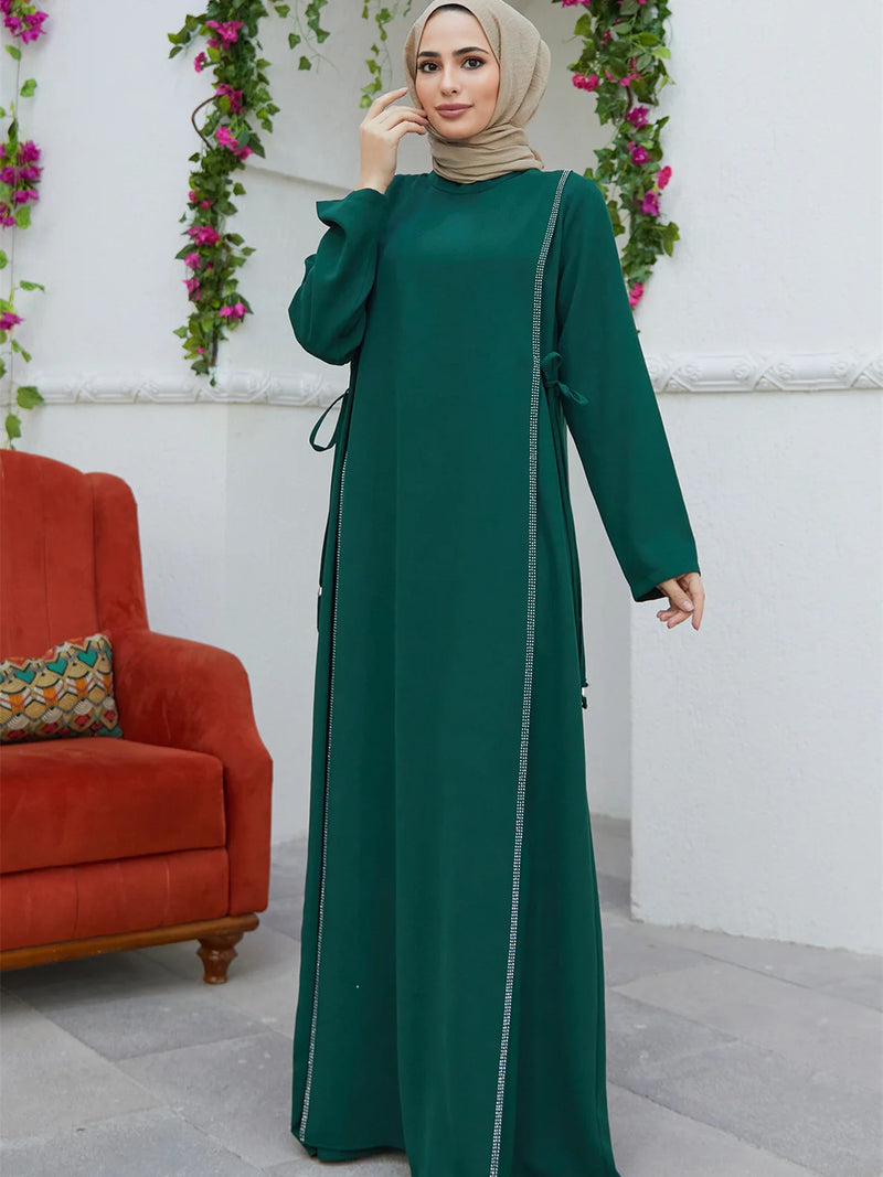 Summer Muslim Dress for Women Abaya Daimond Elegant Party Abayas Dresses Long Sleeve Morocco Caftan Vestidos Ramadan Robe 2023