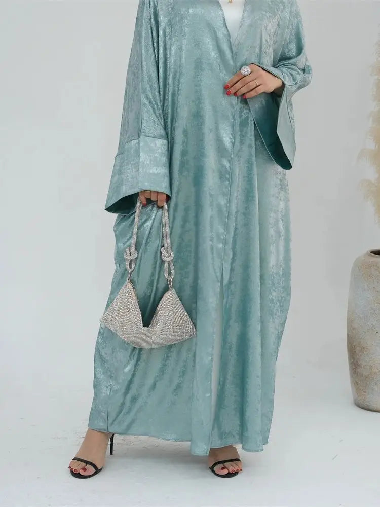 Shiny Batwing Satin Open Kimono Abaya Dubai Luxury 2024 Muslim Abayas For Women Kaftan Dress Islamic Clothing Femme