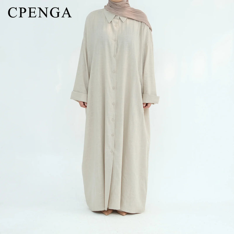 Ramadan Two Piece Linen Muslim Set for Women Elegant Dubai Modest Clothing Islamic Femme Travel Outfit Fashion Turkey Suit 2025