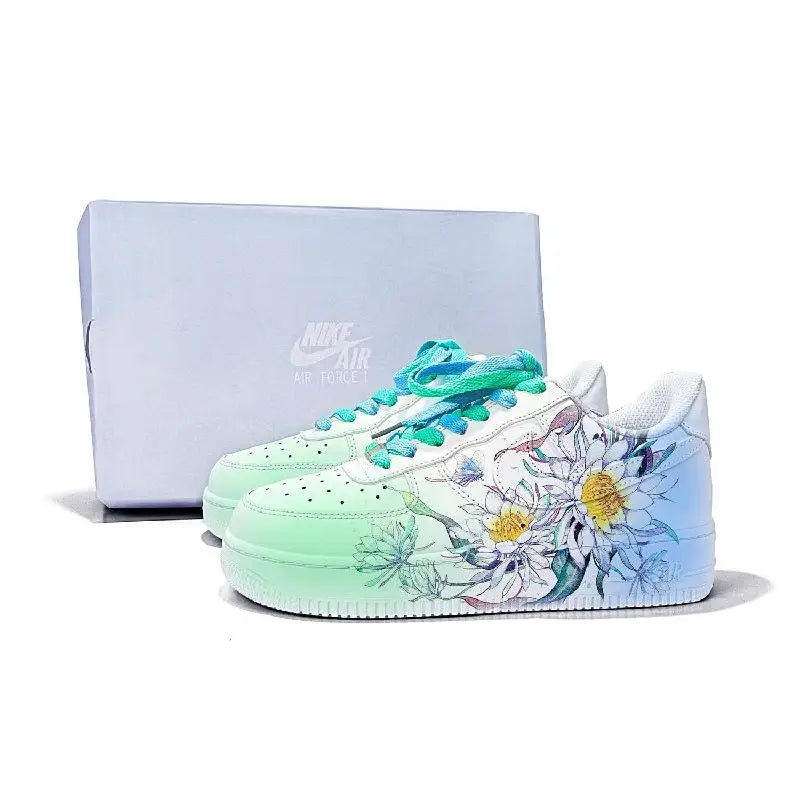 [Custom Lotus emerging from water]Nike Air Force 1 Anti-Slip Wear-Resistant Lightweight Breathable Low-Top Skateboard Shoes W