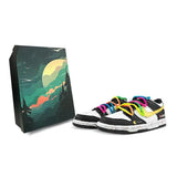 [Custom Rainbow Pac-Man S-BOX]Nike Dunk Anti-Slip Wear-Resistant Low-Top Skateboard Shoes GS Black White Yellow