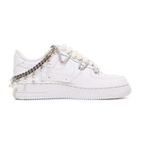 [Custom Christmas blue diamond-shaped pearl women's edition]Nike Air Force 1 Skateboard Shoes Women's Low-Top Blue