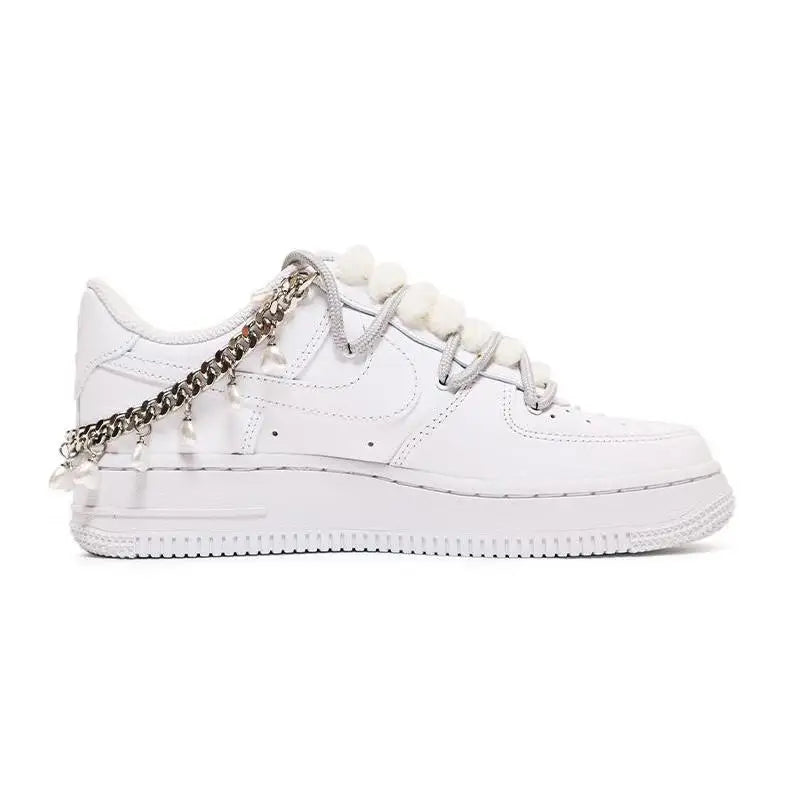 [Custom Christmas blue diamond-shaped pearl women's edition]Nike Air Force 1 Skateboard Shoes Women's Low-Top Blue