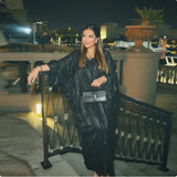 Shiny Black Abaya & Robe Set for Women