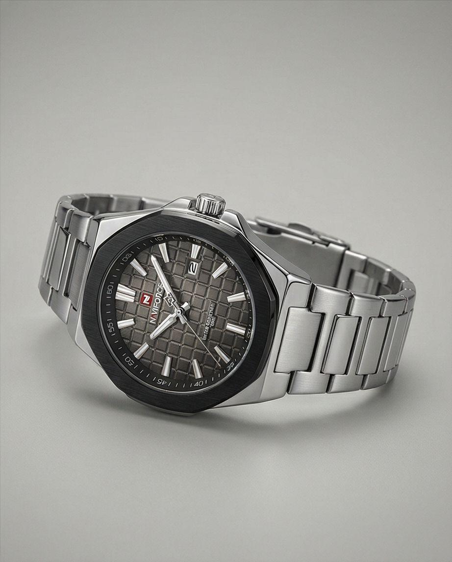 W8-NAVIFORCE Men's Pro Diver Stainless Steel Watch - Stylish Gray Dial - Raakaat