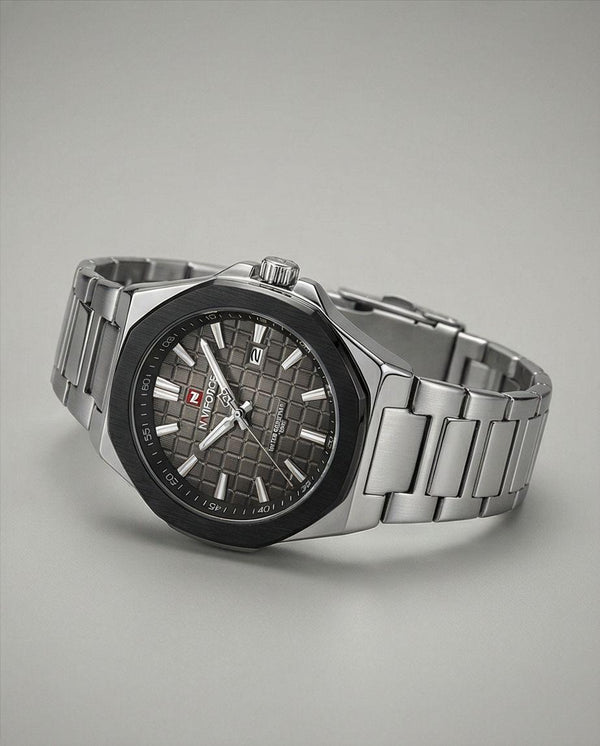 W8-NAVIFORCE Men's Pro Diver Stainless Steel Watch - Stylish Gray Dial - Raakaat