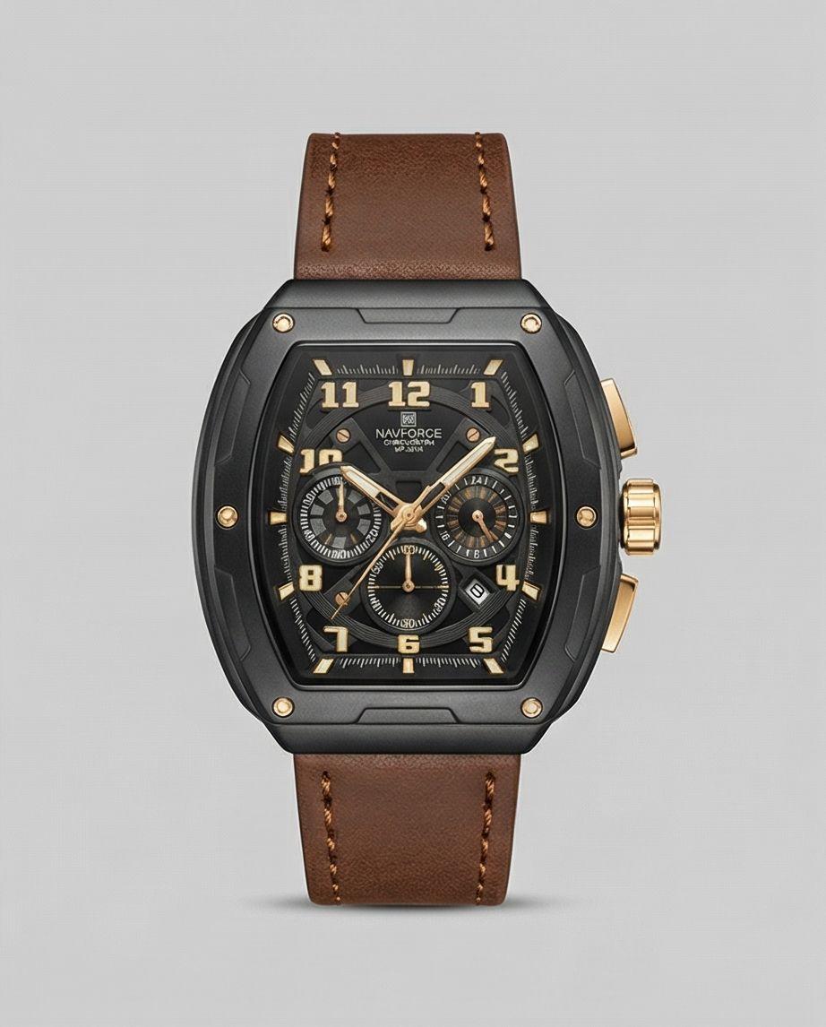 W9-NAVIFORCE Chronograph Watch with Brown Leather Strap - Raakaat