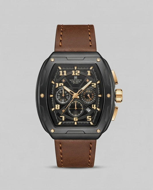 W9-NAVIFORCE Chronograph Watch with Brown Leather Strap - Raakaat