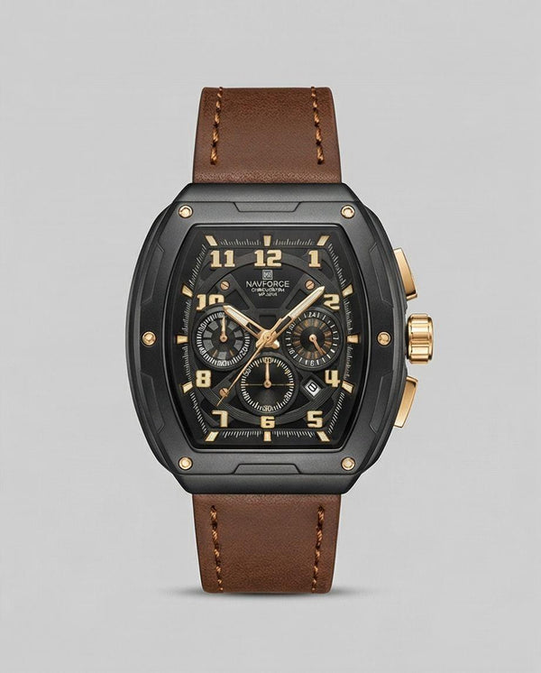 W9-NAVIFORCE Chronograph Watch with Brown Leather Strap - Raakaat
