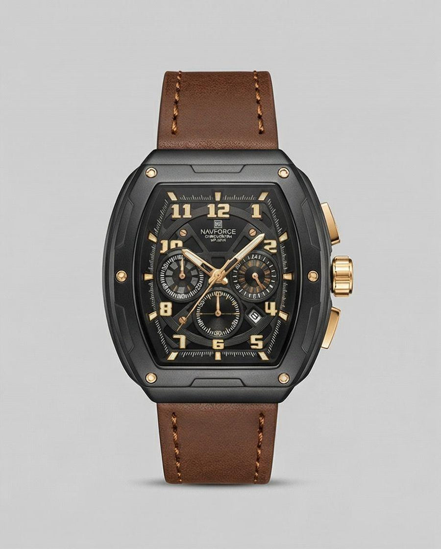 W9-NAVIFORCE Chronograph Watch with Brown Leather Strap - Raakaat