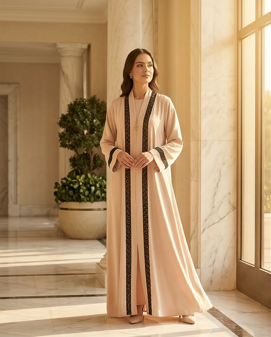 Classic Black Abaya with Gold Embroidery - Sizes 14, 15, 16 - Raakaat