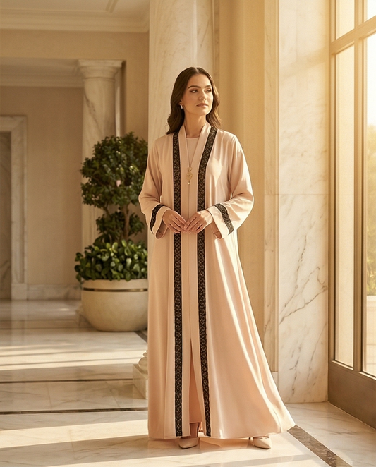 Classic Black Abaya with Gold Embroidery - Sizes 14, 15, 16 - Raakaat