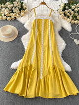 Beach Vaion Sle Long Lace Trimmed Summer Sweet Waist Cinching Maxi Dr Women's Svel High Waist A-Line Gown