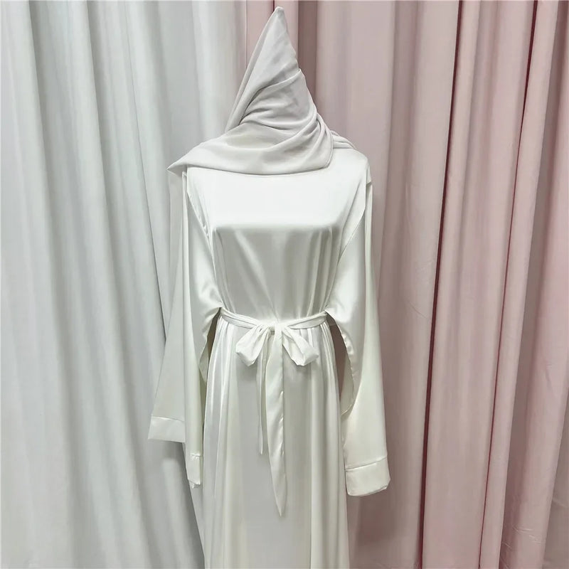 Muslim Women Hijab Dress Satin Abaya Scarf Robe Ramadan Modest Prayer Islamic Clothing Robe Eid Jalabiya Kaftan Caftan Marocain