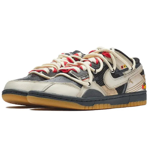 [Custom Men's retro indicator light S-BOX]Nike Dunk Scrap Low-Top Skateboard Shoes Men's Gray White