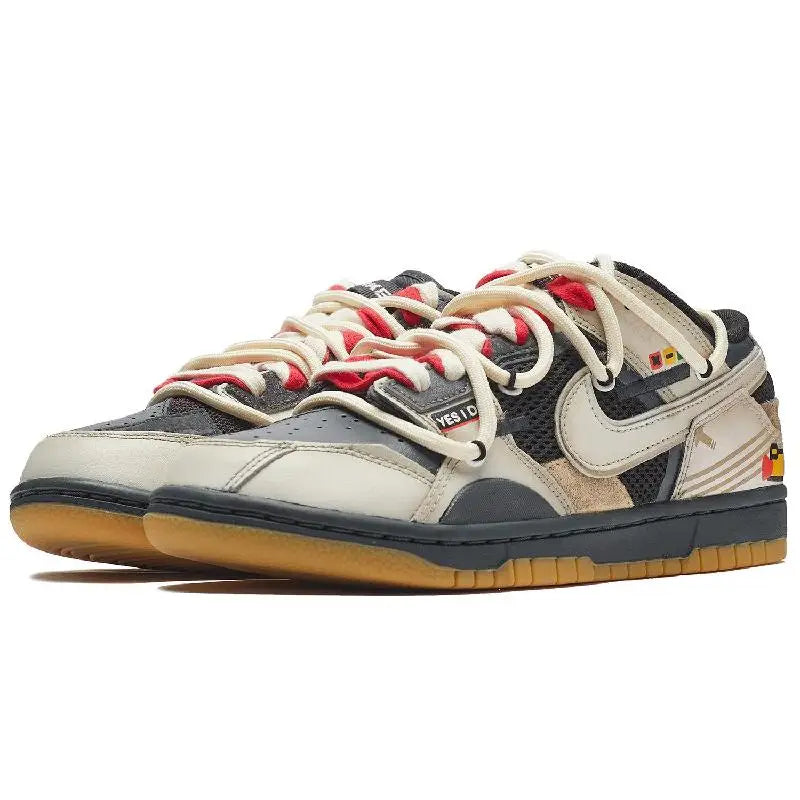 [Custom Men's retro indicator light S-BOX]Nike Dunk Scrap Low-Top Skateboard Shoes Men's Gray White