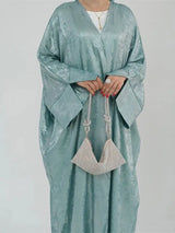 Shiny Batwing Satin Open Kimono Abaya Dubai Luxury 2024 Muslim Abayas For Women Kaftan Dress Islamic Clothing Femme