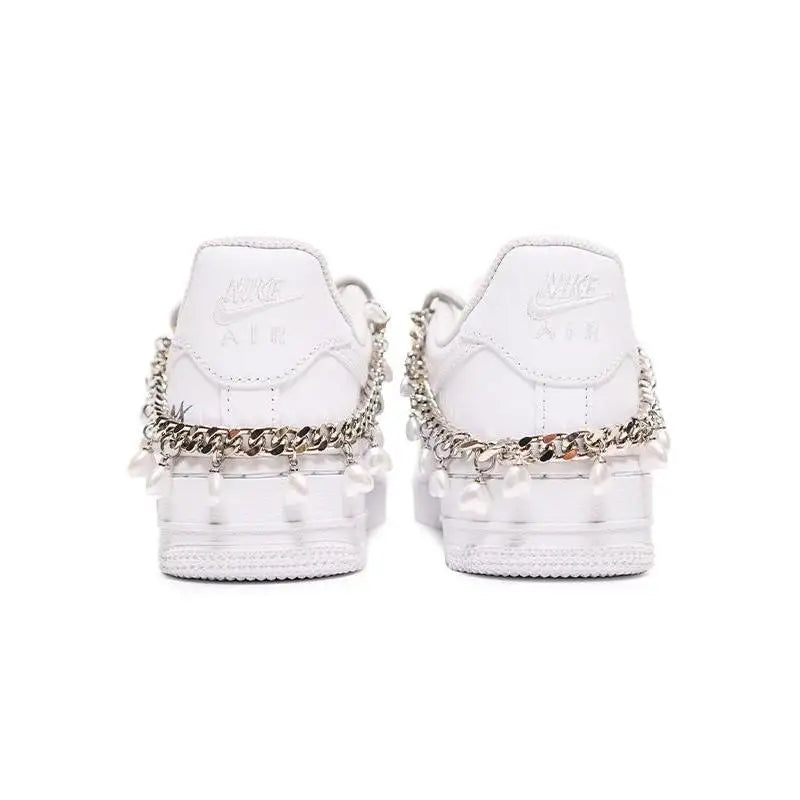 [Custom Christmas blue diamond-shaped pearl women's edition]Nike Air Force 1 Skateboard Shoes Women's Low-Top Blue