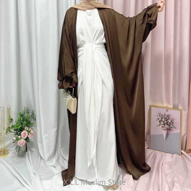 Muslim Elegant Puff Sleeve Long Dress Women's Prayer Garment Dubai 2024 Luxury Kaftan Kebaya Turkey Party Ramadan Abaya Beige