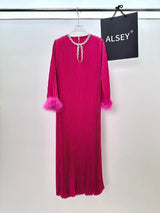 Abaya Women Dress Muslim Pleated Feather Dubai Vestidos Largos Long Dresses Kaftan Arab Robe Party Caftan Jalabiya Ramadan