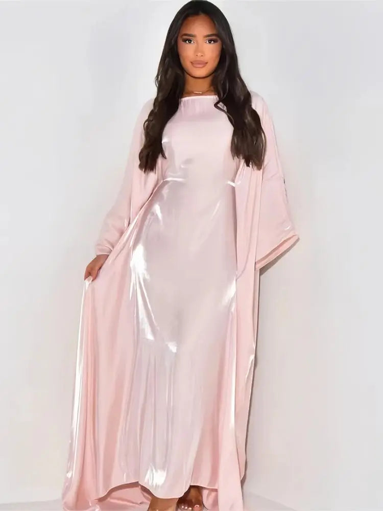 Batwing Butterfly Satin Shimmer Abaya Dubai Luxury Muslim Maxi Kaftan Dresses Abayas For Women Kebaya Caftan Robe Femme Vestidos