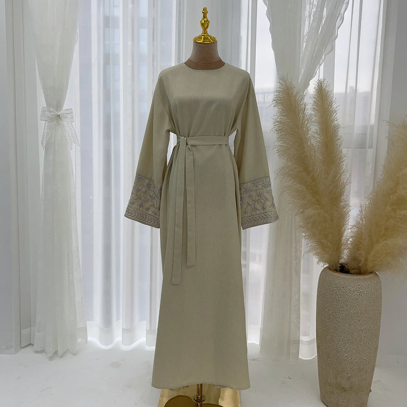 Abaya Simple Embroidery Outwear Eid Ramadan Dress Abayas Muslim Dresses Kaftan Dubai Women Prayer Robe Clothes Women With Belt