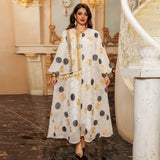 Muslim Abayas for Women Light Luxury Saudi Arabian Robe Fashion V-neck Loose Pullover Solid Diamonds Women Dress Moroccan Dress