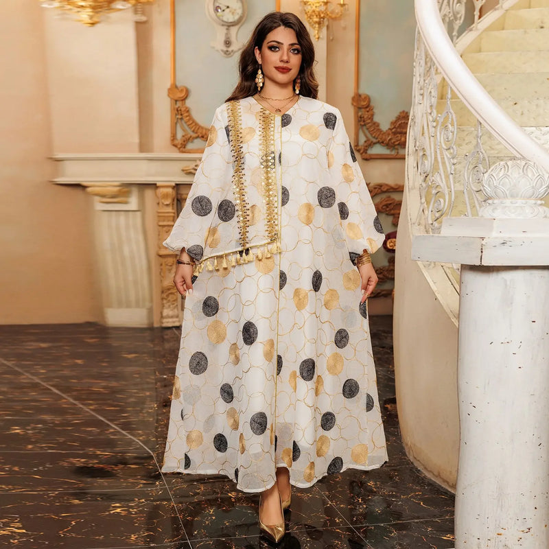 Muslim Abayas for Women Light Luxury Saudi Arabian Robe Fashion V-neck Loose Pullover Solid Diamonds Women Dress Moroccan Dress