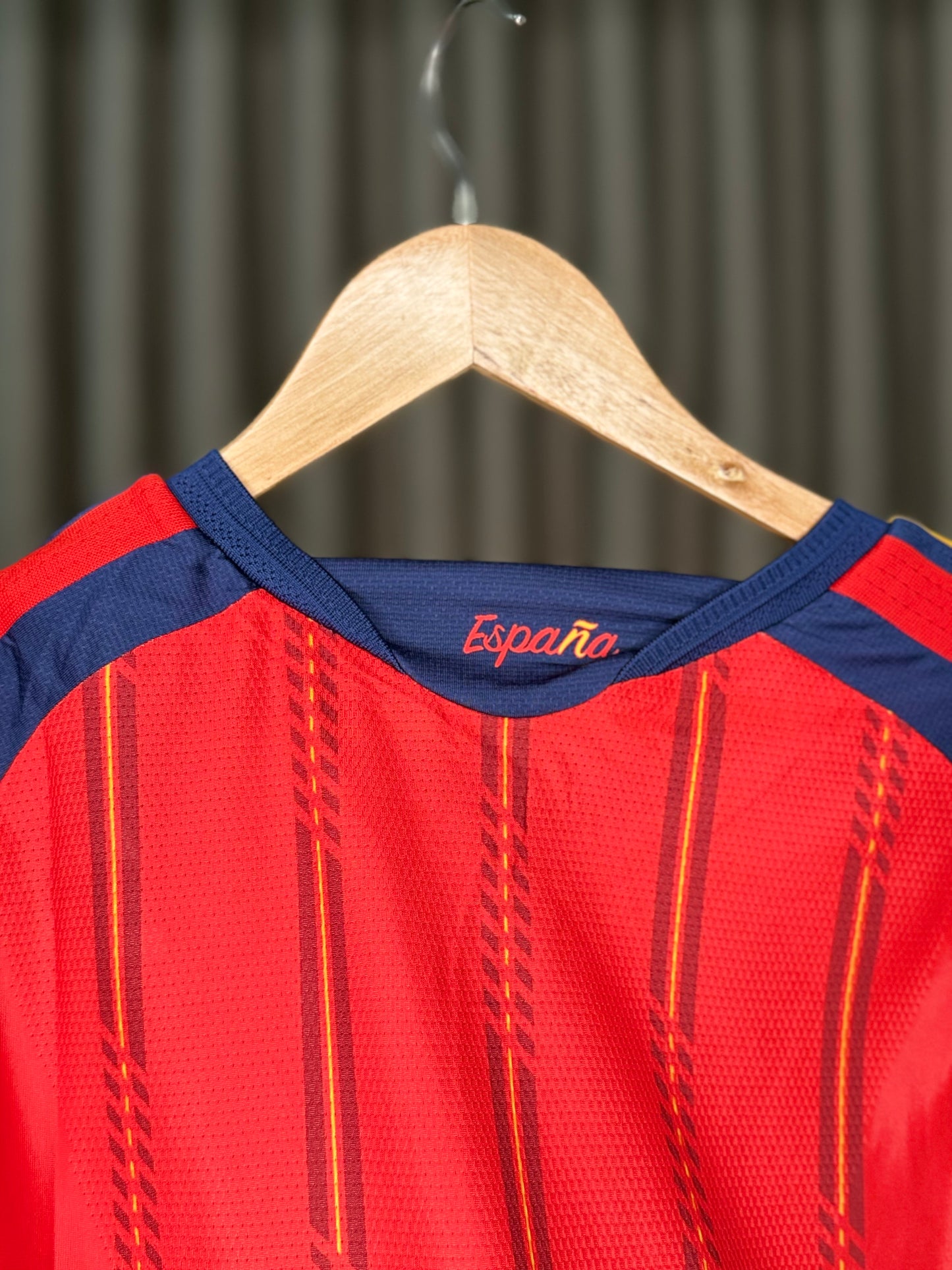 Spain Home Jersey – Red & Navy Gold-Pinstripe 1-Star National Football Shirt