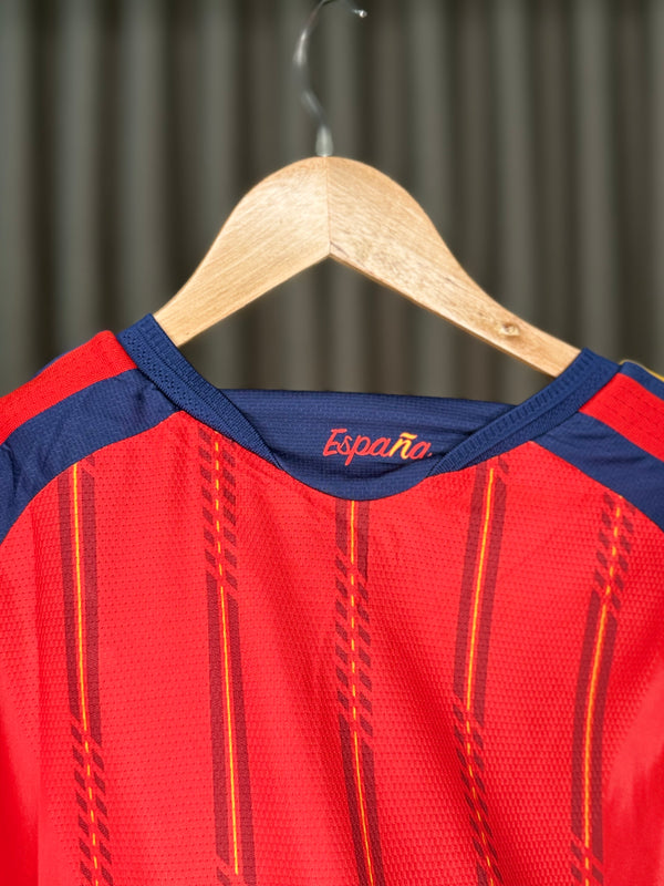 Spain Home Jersey – Red & Navy Gold-Pinstripe 1-Star National Football Shirt