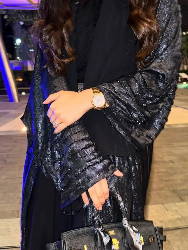 Shiny Satin Open Kimono Abaya Dubai Luxury 2025 Muslim Abayas For Women Kaftan Dress Islam Clothing Robe Femme Musulmane Caftan