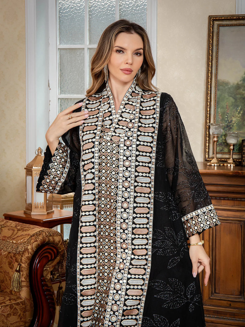 Elegant Dubai Women Dress Abaya Embroidery Morocco Kaftan Vestidos Largos Arab Long Robe Eid Muslim Party Jalabiya Ramadan 2025