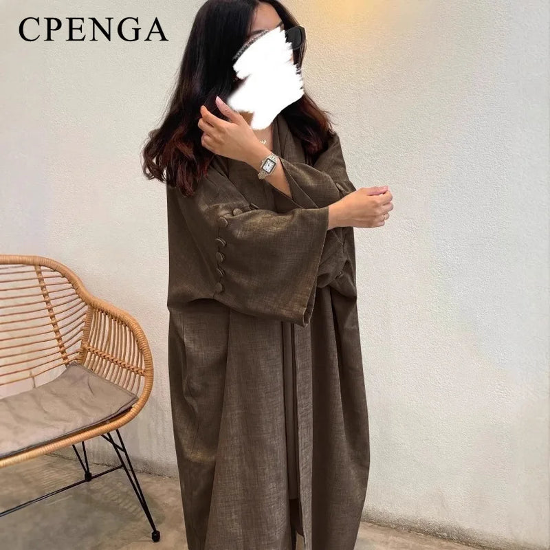 2025 Arabic Muslim Women Modest Cardigan Elegant Dubai Plain Abaya Dress Islamic Party Outfit Fashion Loose Turkey Kaftan Robe