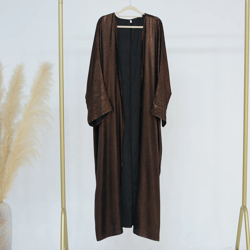Fashion Shiny Abayas for Women Muslim Kimono Open Cardigan Dubai Kaftan Turkey Robe Arab Kebaya Islam Clothing Ramadan Eid Dress