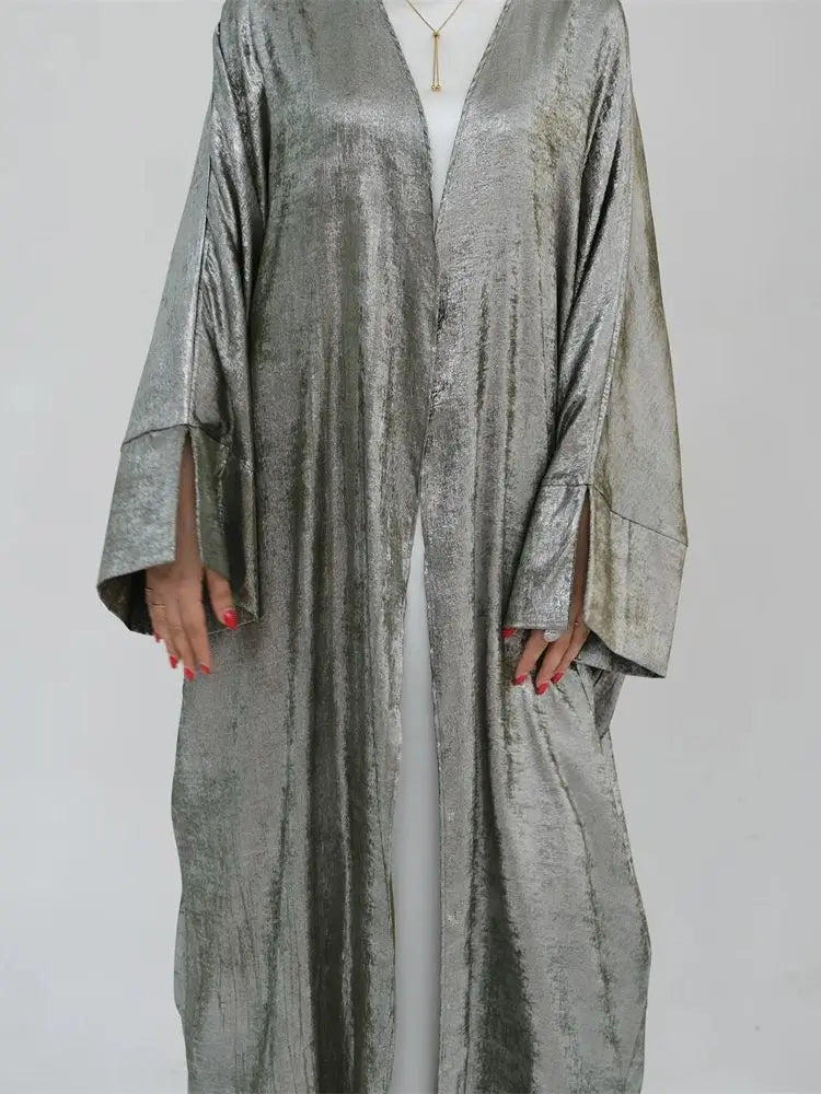 Shiny Batwing Satin Open Kimono Abaya Dubai Luxury 2024 Muslim Abayas For Women Kaftan Dress Islamic Clothing Femme