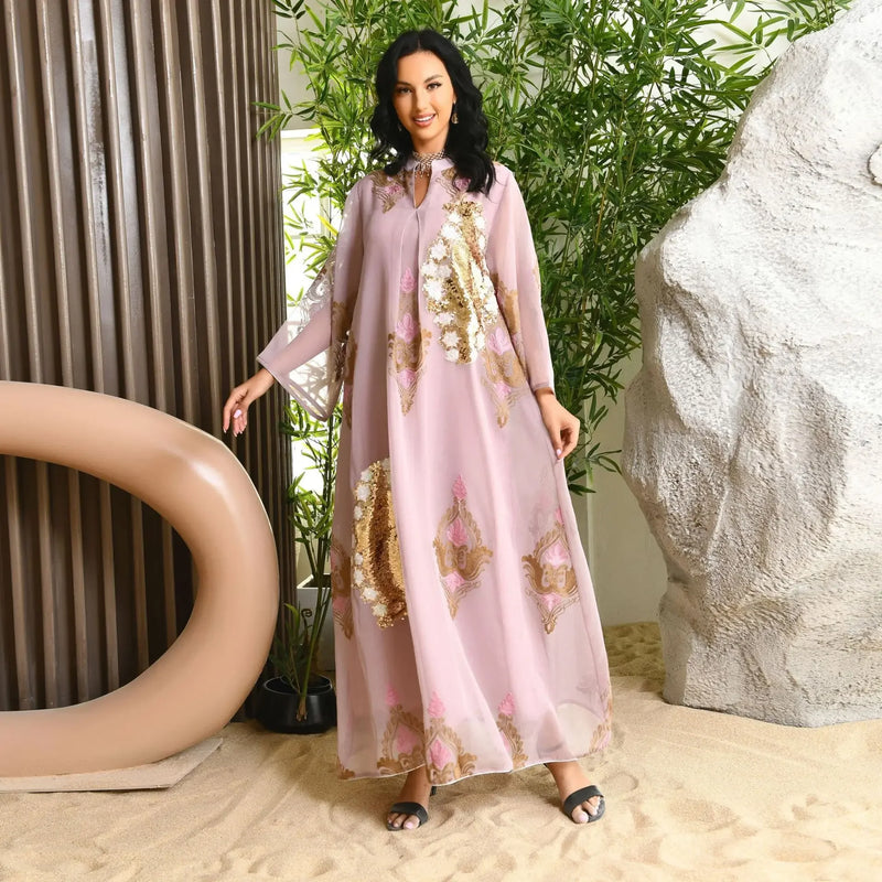 Dubai Abaya Sequin Muslim Dress Women Muslim Southeast Asian Dress for Women Casual Party Evening Dress Clothes for Muslim Women