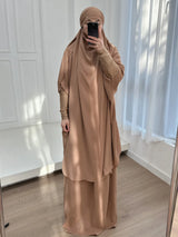 2 Piece Set Hooded Abayas and Skirt for Muslim Women Hijab Dresses Eid Ramadam Prayer Garment Islamic Clothing Pink Black