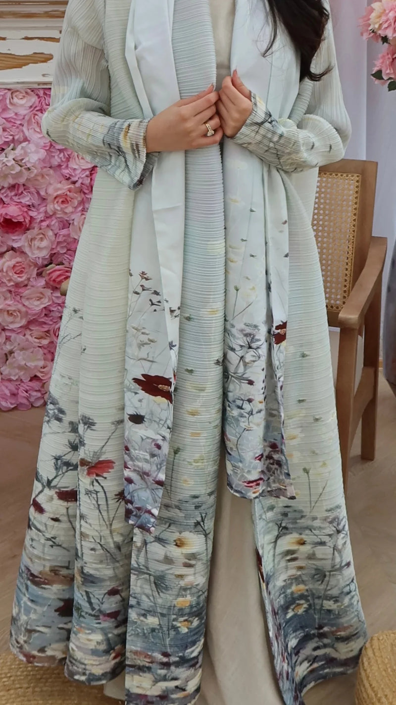 Pleated Women's Robe Embroidery Design 2025 Fall New Cardigan Women's Robe Abaya Featured Jacket Party Model