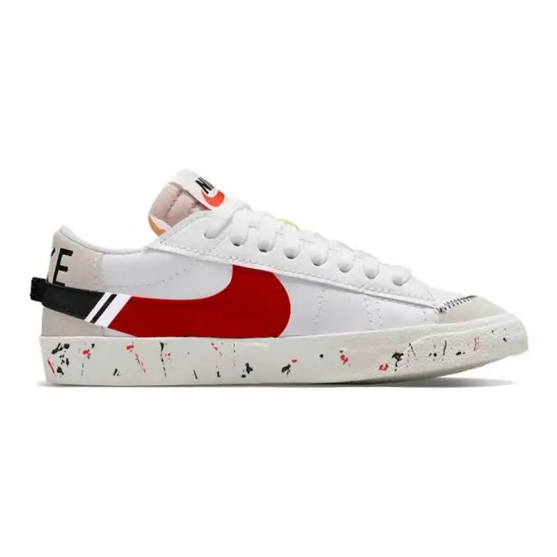 [Custom Fluid ink splashing]Nike Blazer Jumbo Low-Top Skateboard Shoes Men's White Red Black