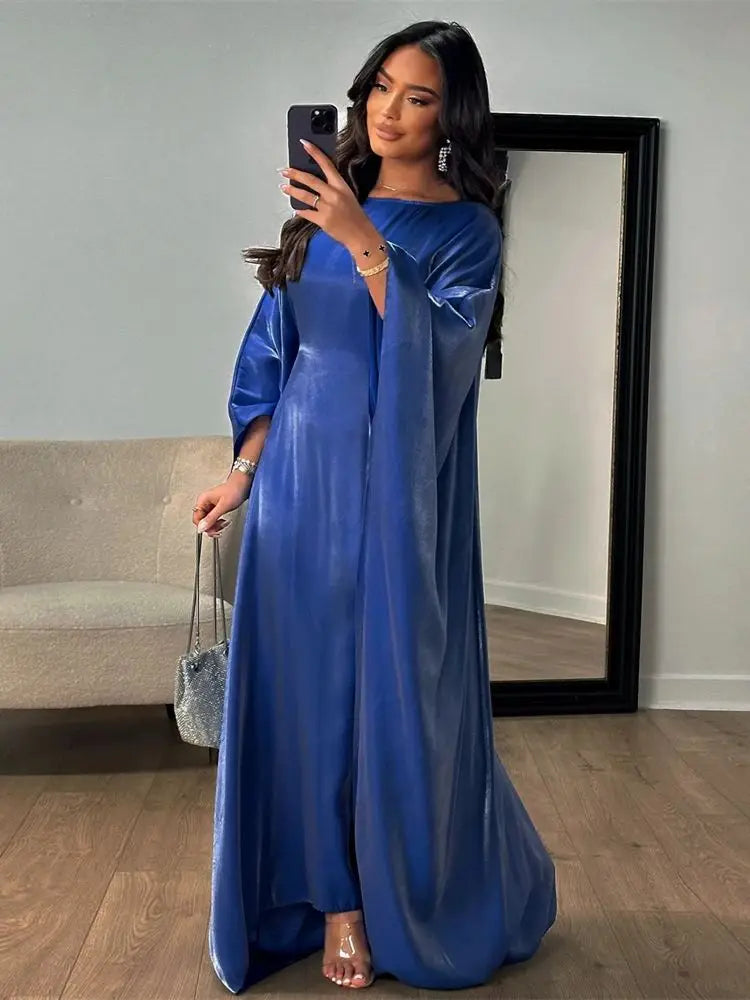 Batwing Butterfly Satin Shimmer Abaya Dubai Luxury Muslim Maxi Kaftan Dresses Abayas For Women Kebaya Caftan Robe Femme Vestidos
