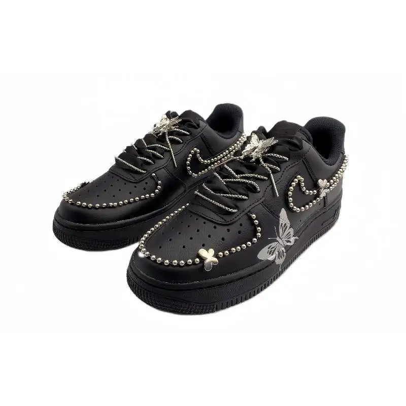 [Custom Silver-winged butterfly in the dark night]Nike Air Force 1 Anti-Slip And Wear-Resistant Lightweight Low-Top Skateboar