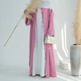 New Fashion Nida Dubai Abaya Ladies Floral Embroidered Kimono Style Muslim Dress Breathable Cotton Autumn Clothing