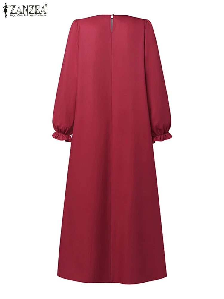 Women Stylish Floral Printed Maxi Dress Muslim Abaya ZANZEA Eid Mubarak Robe Elegant Long Sleeve Casual Vestidos Kaftan IsIamic