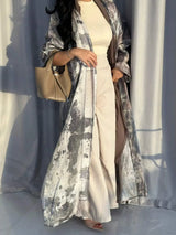 Middle Eastern Women Loose Tie Dye Abaya Muslim Full Sleeve Open Front Abayas Casual Turkey Kaftan Arabian Maxi Dresses Jilbabs