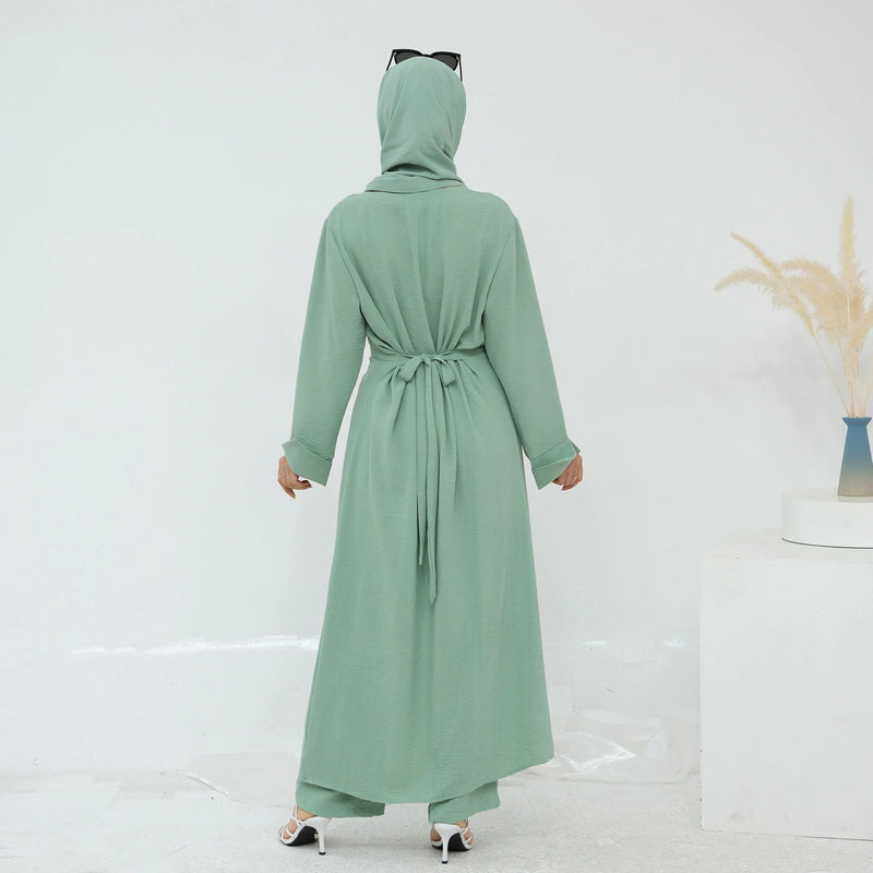 New Muslim Sets for Women Button Long Tops Pants 2 Piece Suit Dress Turkey Kaftan Dubai Abaya Eid Ramadan Islam Clothing Outfits