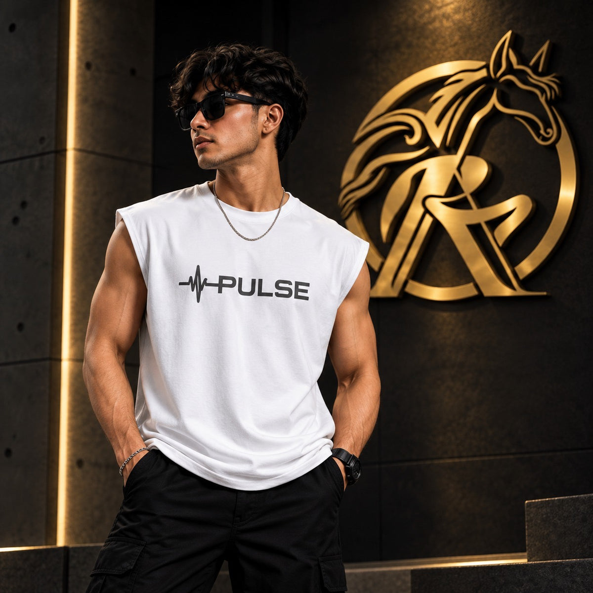Men’s PULSE Sleeveless T-Shirt – Black & White |