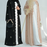New Fashion Nida Dubai Abaya Ladies Floral Embroidered Kimono Style Muslim Dress Breathable Cotton Autumn Clothing