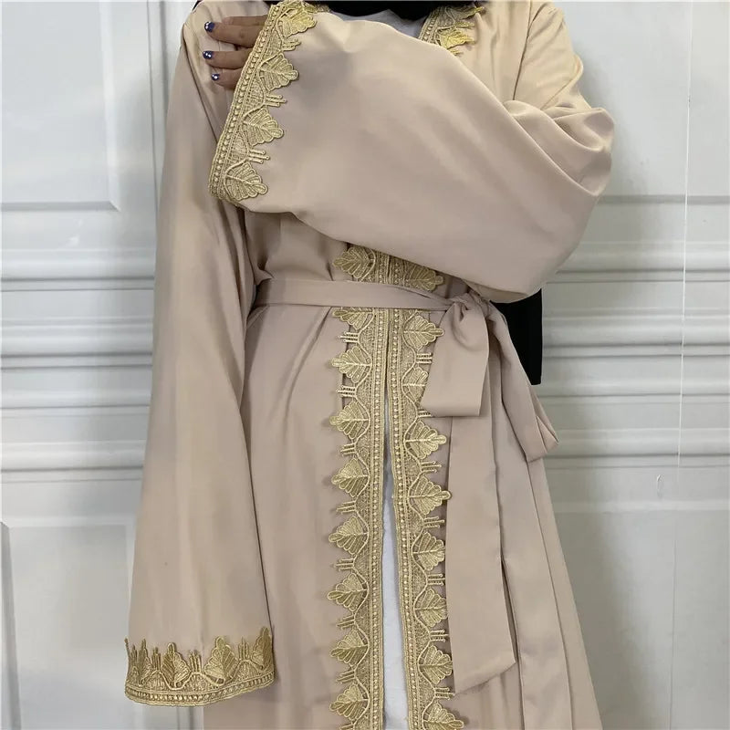 Lace Embroidery Abaya for Women Muslim Dress Dubai Turkish Kaftan Kimono Eid Ramadan Jalabiya Islam Kebaya Caftan Marocain Femme