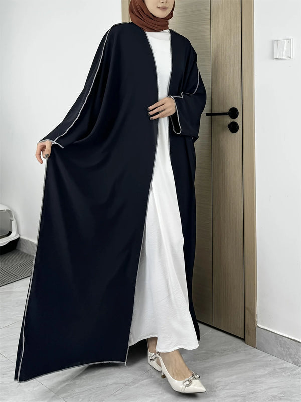 Solid Open Front Simple Abayas, Elegant Long Sleeve Maxi Length Cover Up, Women's Clothing